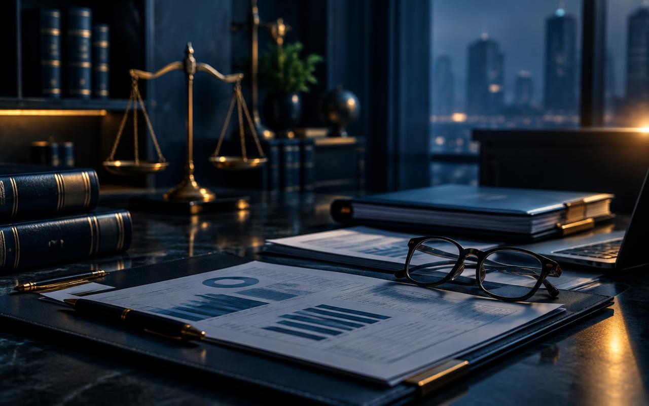Documents d'audit et balance de justice sur un bureau